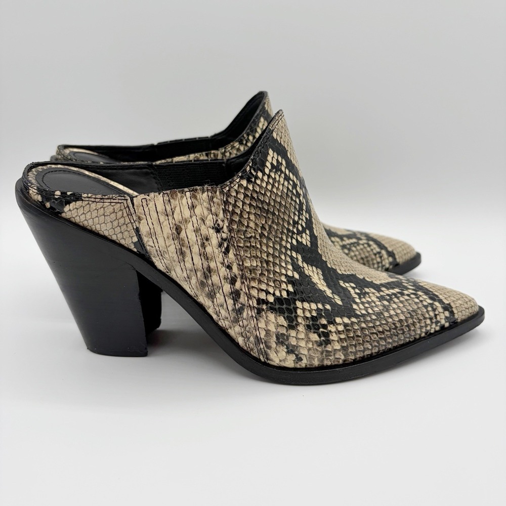 Sigerson Morrison Womens Leather Snakeskin Print Mule Sz 7.5 Heels Shoes Western